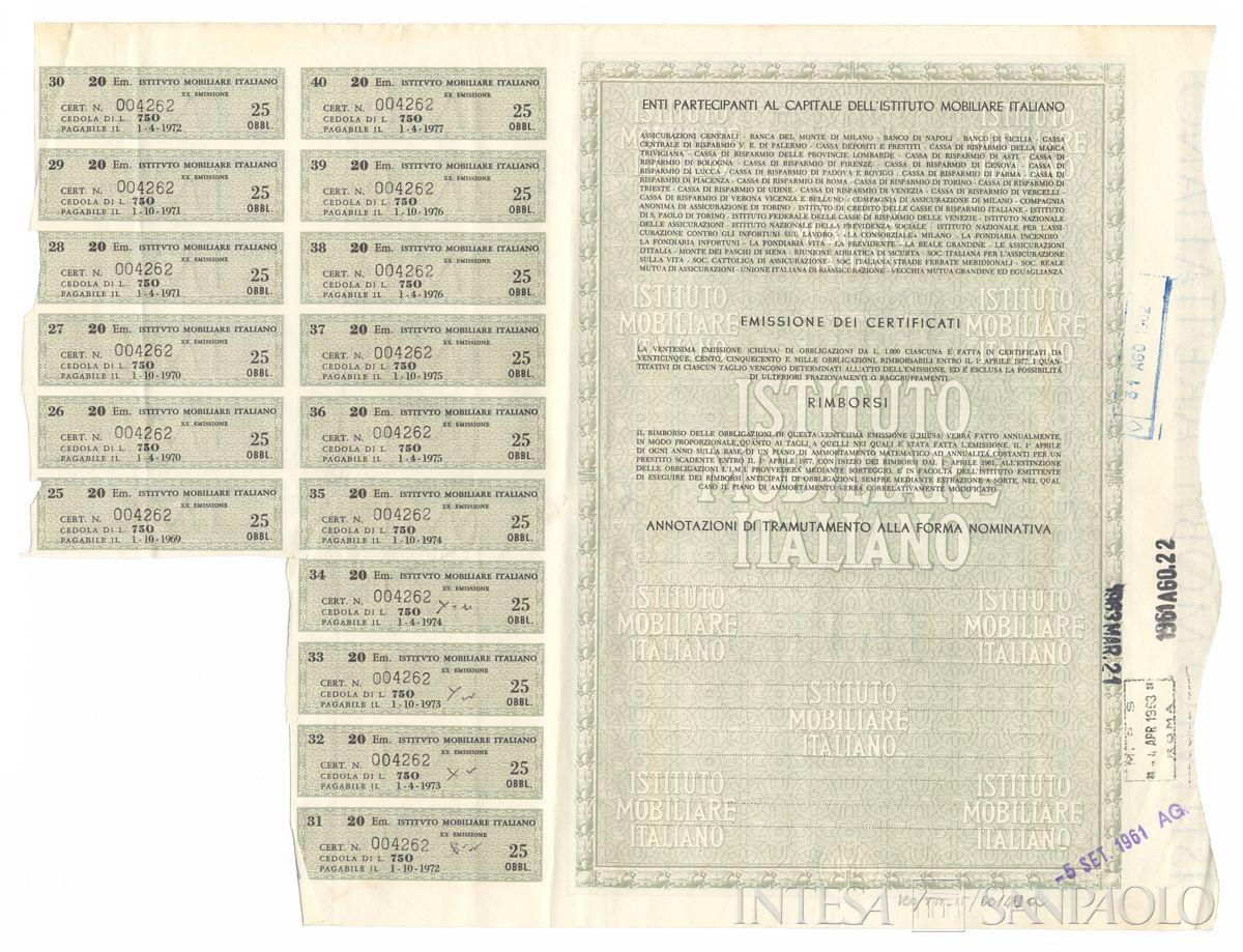 Istituto Mobiliare Italiano IMI, certificati obbligazionari al portatore - verso a