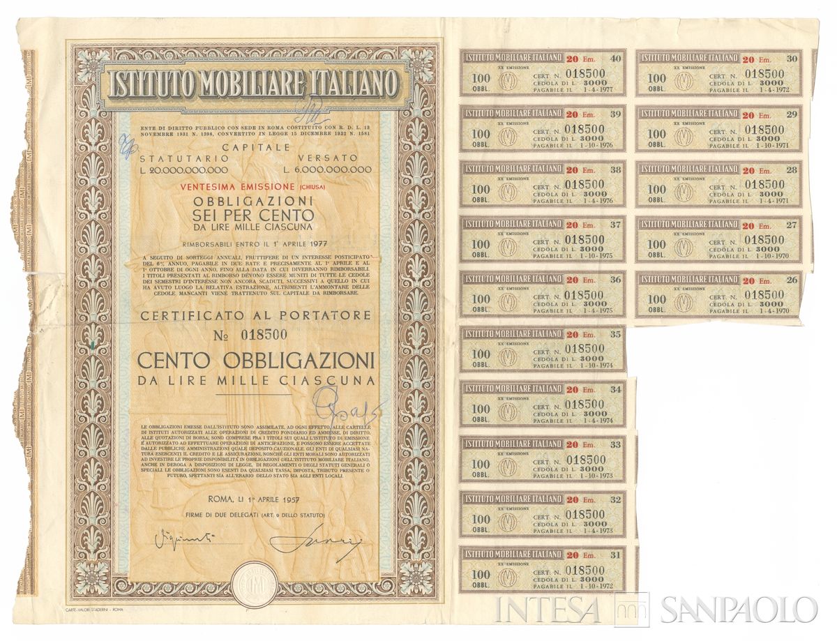 Istituto Mobiliare Italiano IMI, certificati obbligazionari al portatore - recto b