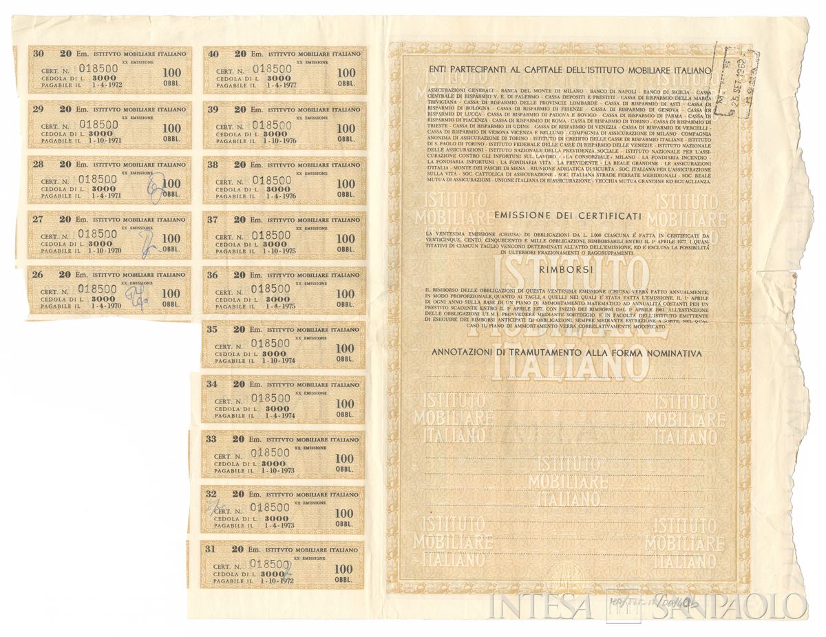 Istituto Mobiliare Italiano IMI, certificati obbligazionari al portatore - verso b