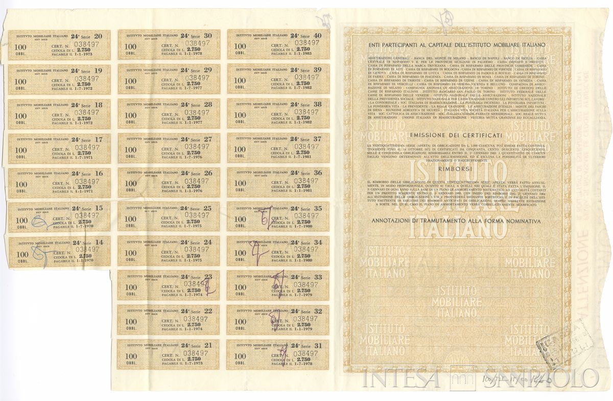 Istituto Mobiliare Italiano IMI, certificati obbligazionari al portatore - recto b