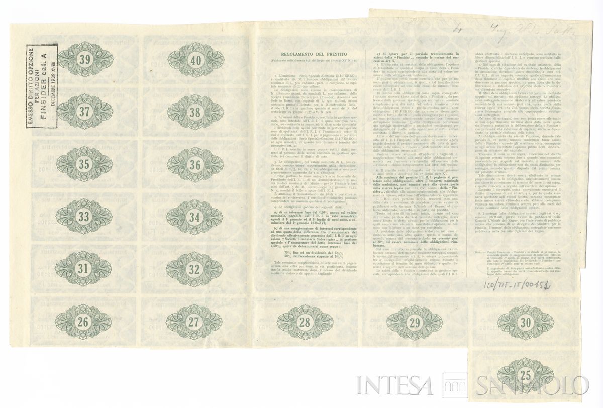 Istituto per la ricostruzione industriale IRI, certificato obbligazionario "Gestione IRI-Ferro" al portatore - verso