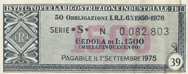 Istituto per la ricostruzione industriale IRI, certificato obbligazionario "IRI" al portatore - dettaglio