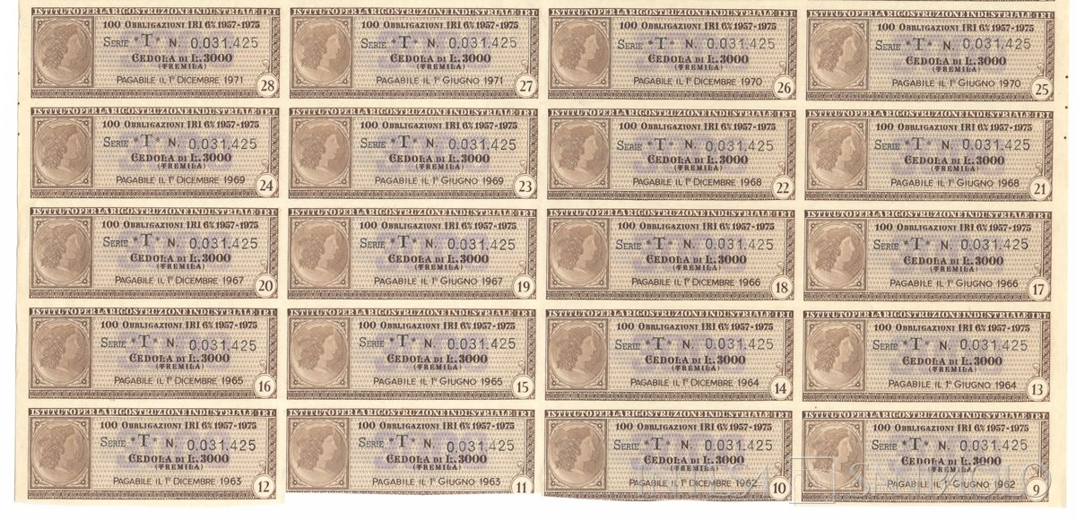 Istituto per la ricostruzione industriale IRI, certificato obbligazionario "IRI" al portatore - recto