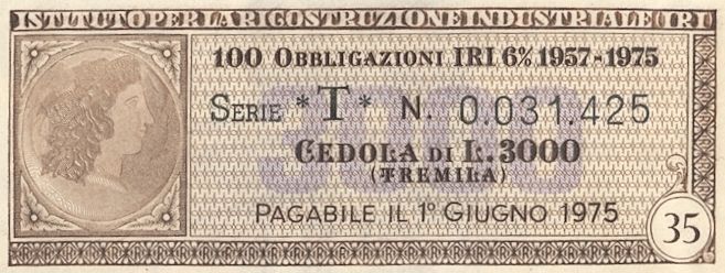 Istituto per la ricostruzione industriale IRI, certificato obbligazionario "IRI" al portatore - dettaglio