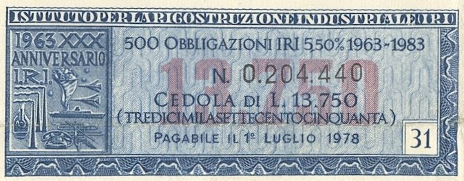 Istituto per la ricostruzione industriale IRI, certificati obbligazionari "IRI" al portatore - dettaglio b