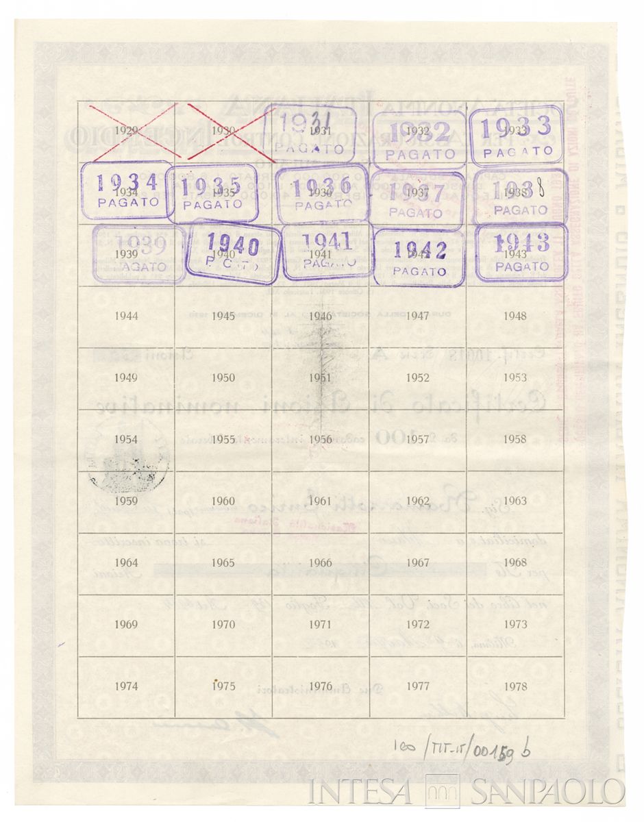 Italiana Assicurazione contro l'incendio SA, certificati azionari nominativi - verso b