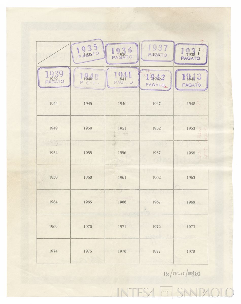 Italiana Assicurazione contro l'incendio SA, certificato azionario nominativo - verso