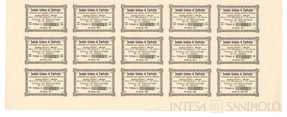 Italiana Elettrolisi SA, certificati azionari al portatore - recto a