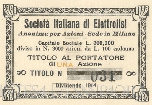 Italiana Elettrolisi SA, certificati azionari al portatore - dettaglio a