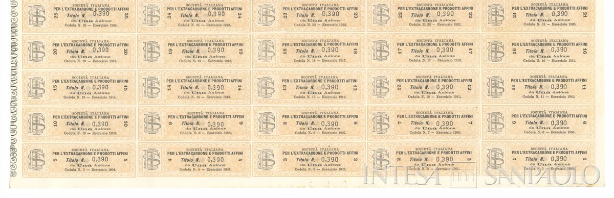 Italiana Extracarbone e prodotti affini SA, certificati azionari al portatore - recto a