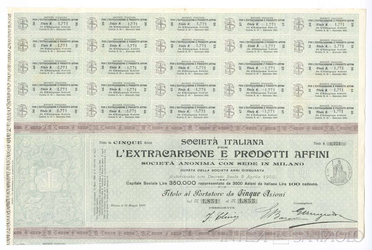Italiana Extracarbone e prodotti affini SA, certificati azionari al portatore - recto b