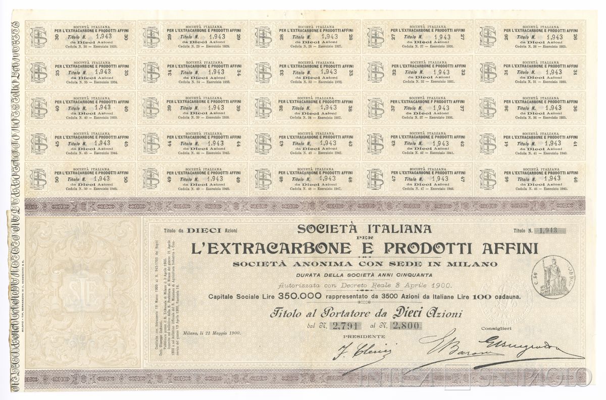 Italiana Extracarbone e prodotti affini SA, certificati azionari al portatore - recto c