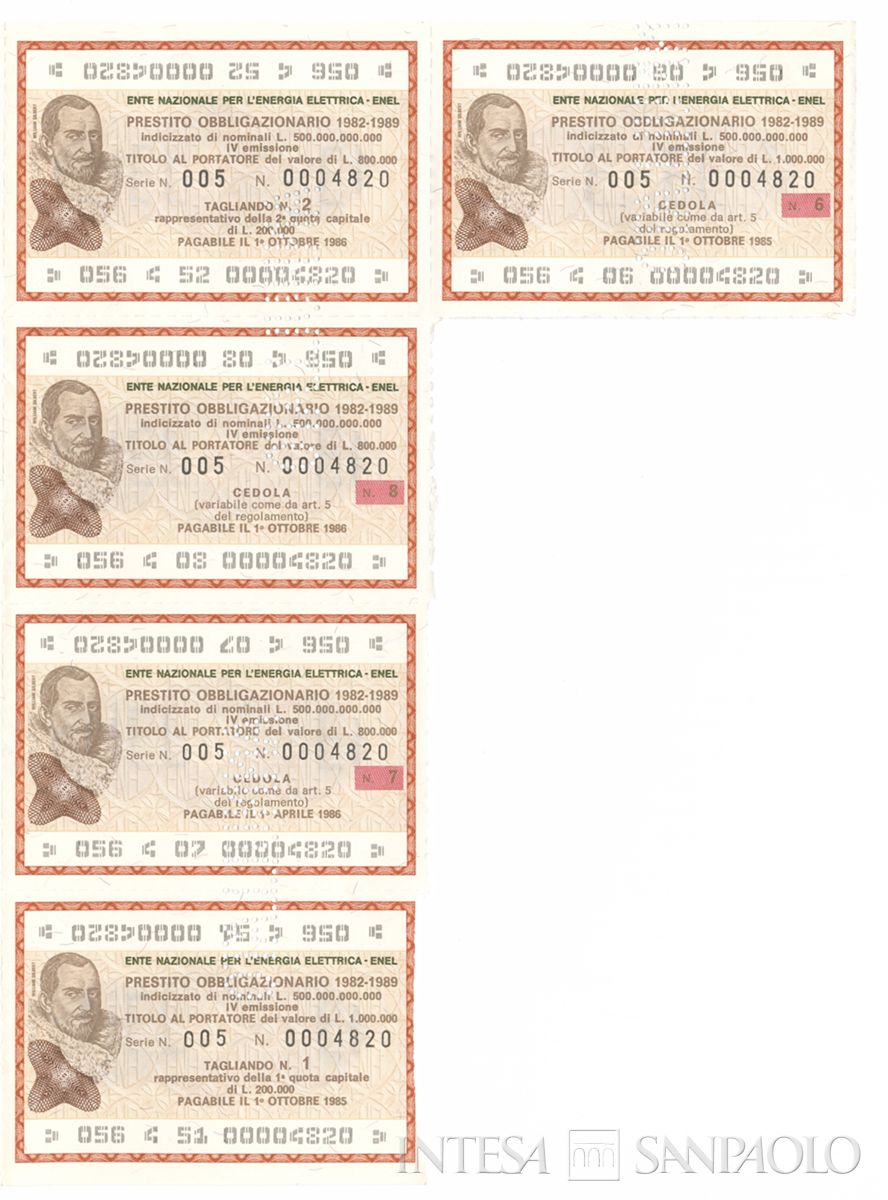 ENEL Ente nazionale per l'energia elettrica, certificato obbligazionario al portatore - recto