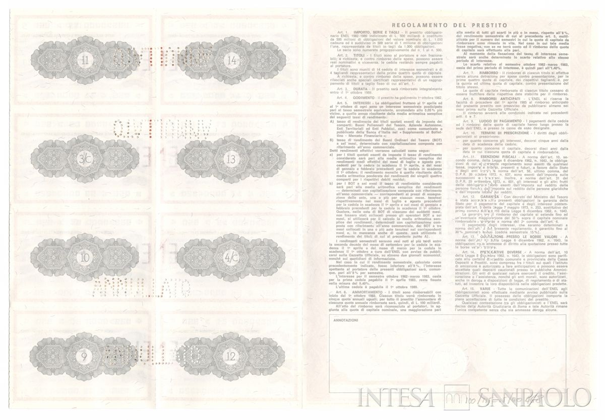 ENEL Ente nazionale per l'energia elettrica, certificato obbligazionario al portatore - verso