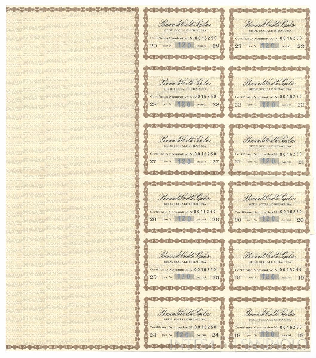 Banca di Credito Popolare, certificati azionari nominativi - recto b