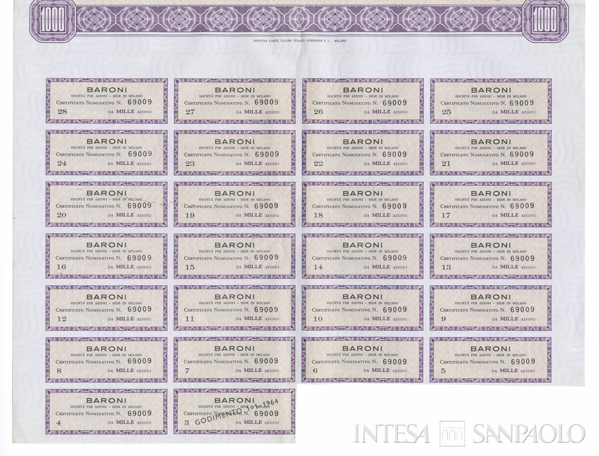 Baroni SpA, certificati azionari nominativi - recto b