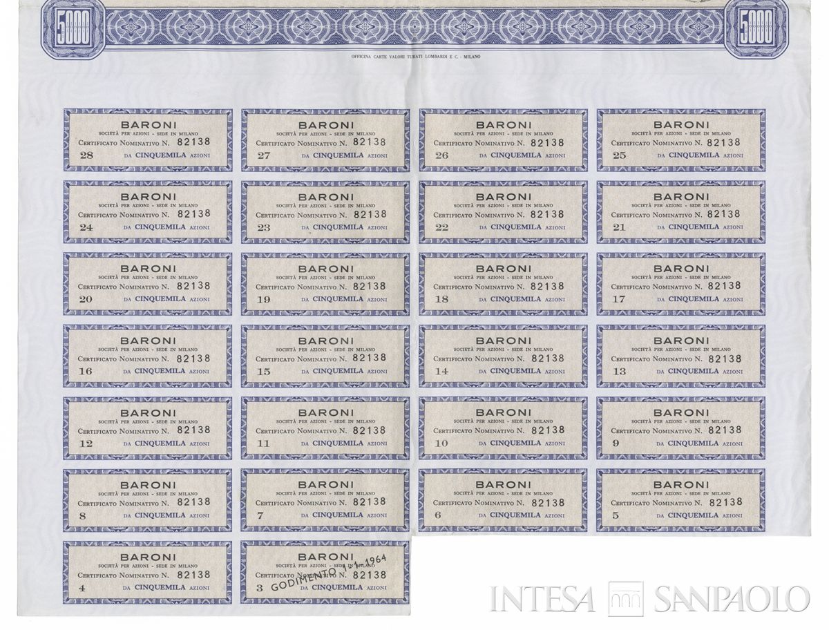 Baroni SpA, certificati azionari nominativi - recto c