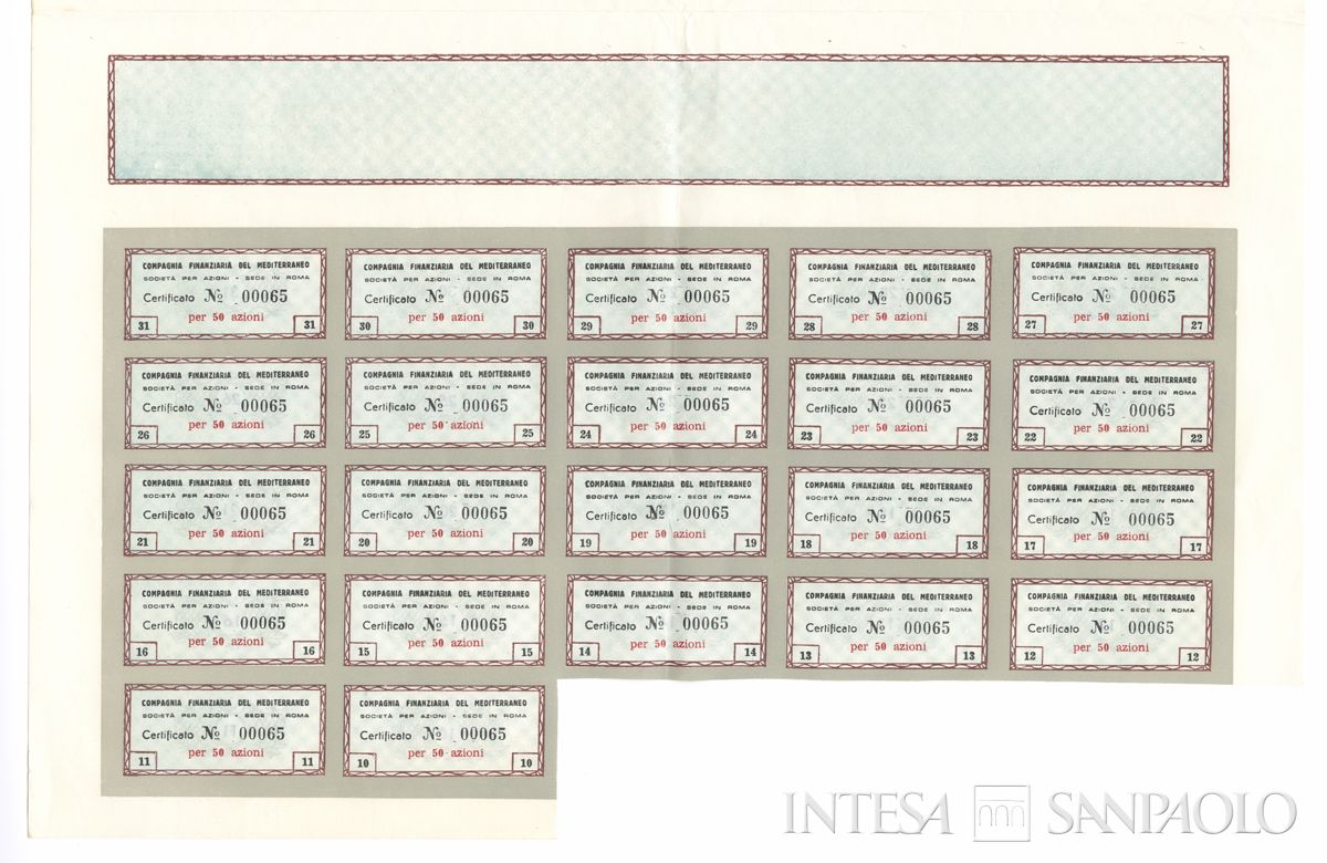 Compagnia Finanziaria del Mediterraneo - COFIME SpA, certificato azionario al portatore - recto