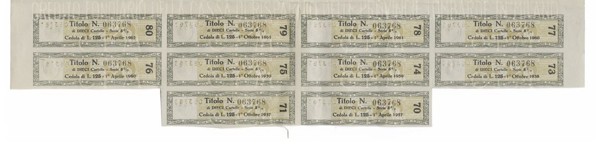 Credito Fondiario della Cariplo, cartelle al portatore - recto b