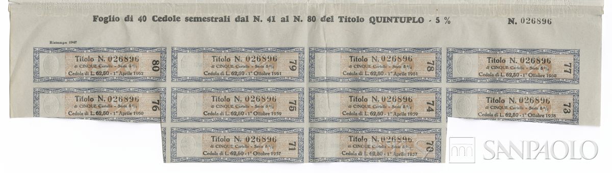 Credito Fondiario della Cariplo, cartelle al portatore - recto c