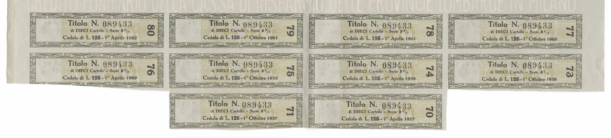 Credito Fondiario della Cariplo, cartelle al portatore - recto d