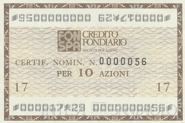 Credito Fondiario Spa, certificati azionari nominativi - dettaglio a