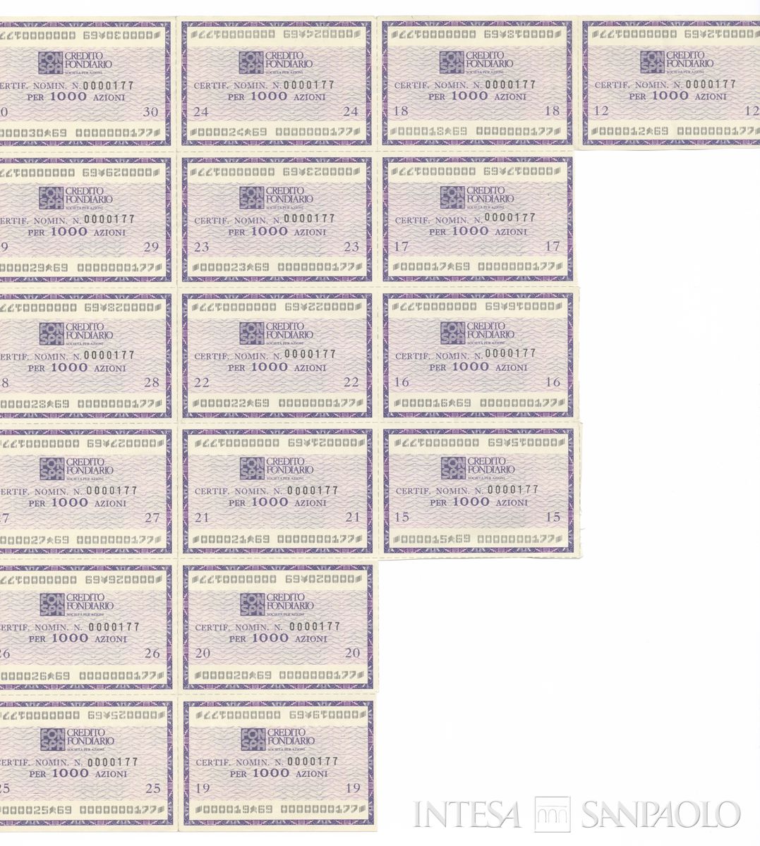 Credito Fondiario Spa, certificati azionari nominativi - recto d