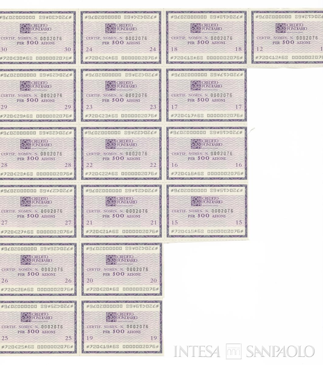 Credito Fondiario Spa, certificati azionari nominativi - recto i
