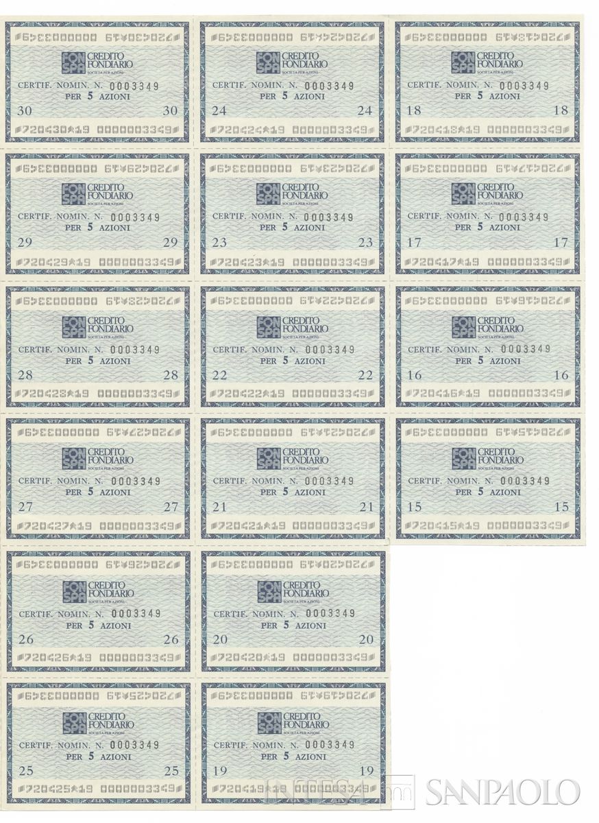 Credito Fondiario Spa, certificati azionari nominativi - recto l