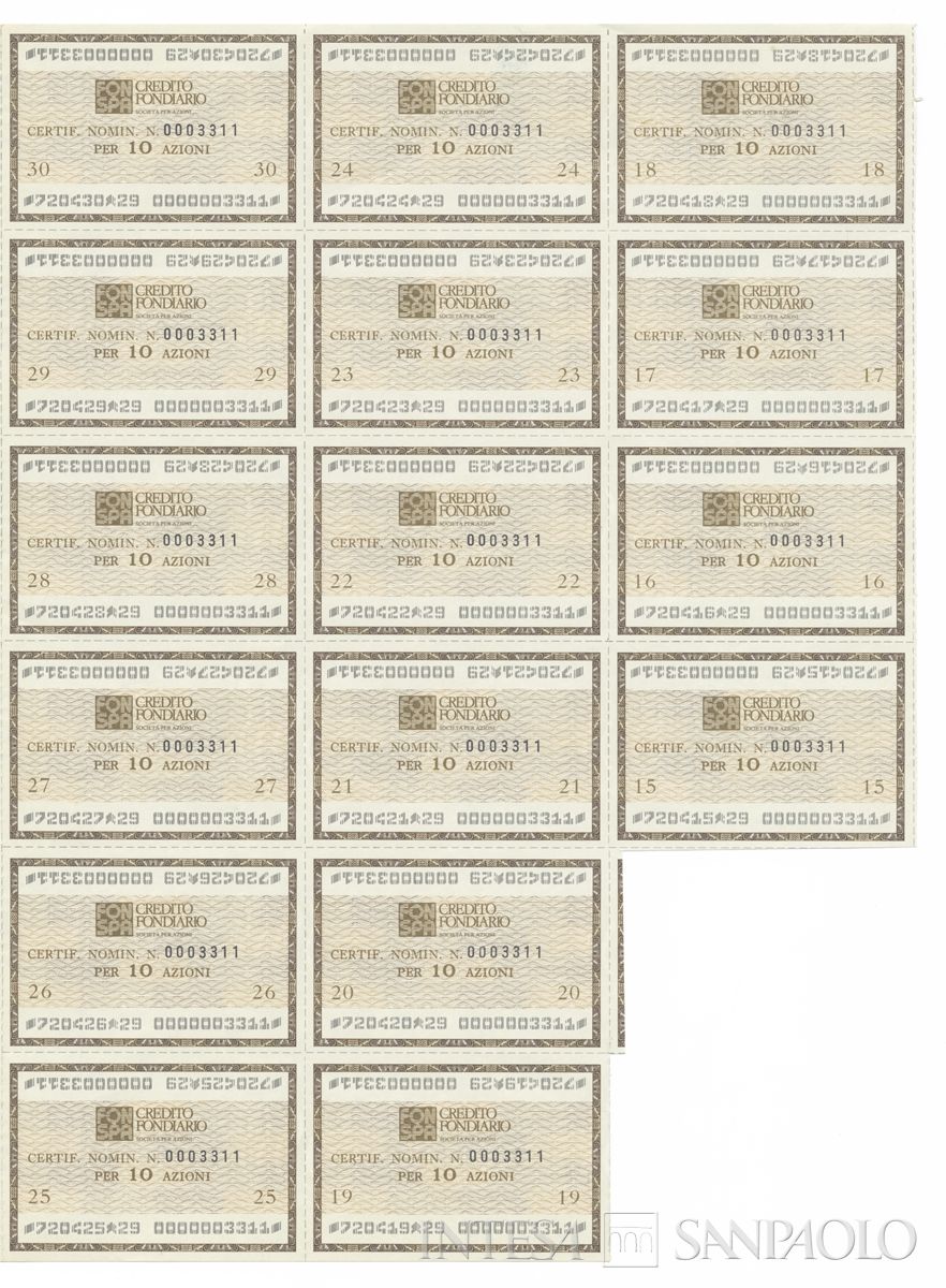 Credito Fondiario Spa, certificati azionari nominativi - recto m