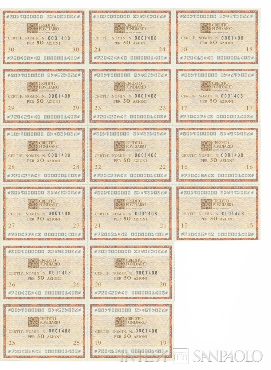 Credito Fondiario Spa, certificati azionari nominativi - recto n