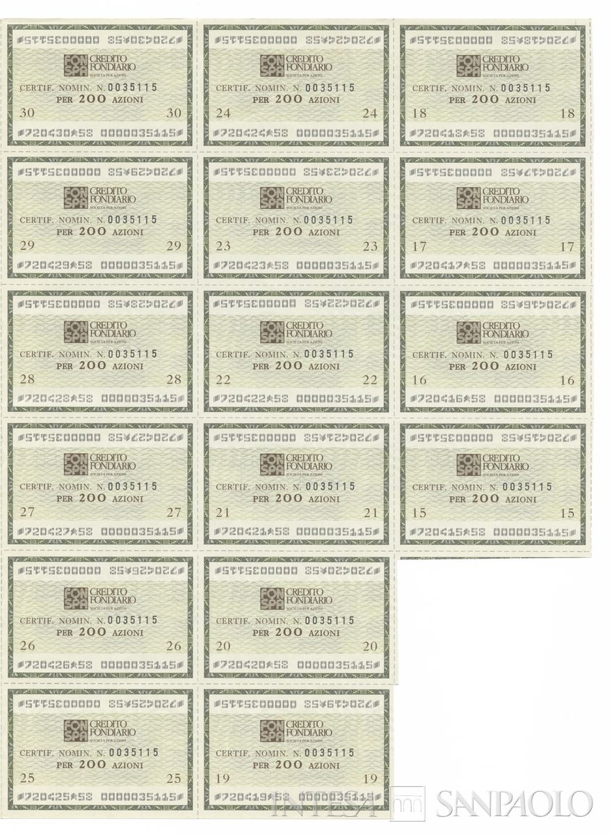 Credito Fondiario Spa, certificati azionari nominativi - recto o