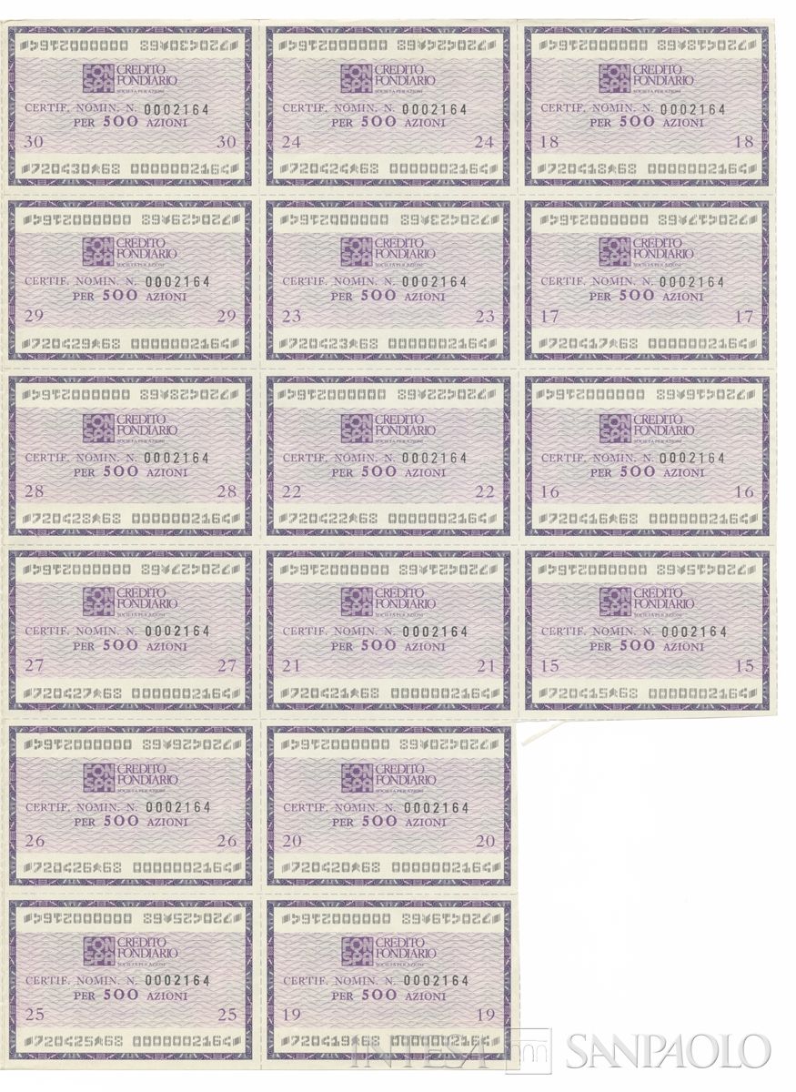 Credito Fondiario Spa, certificati azionari nominativi - recto p