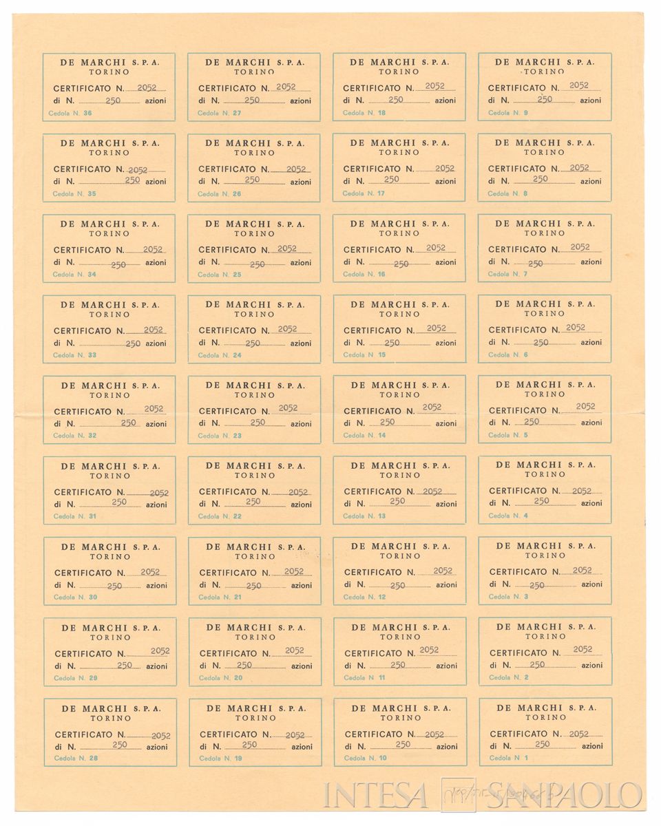 De Marchi Fratelli SpA, certificati azionari nominativi - recto b
