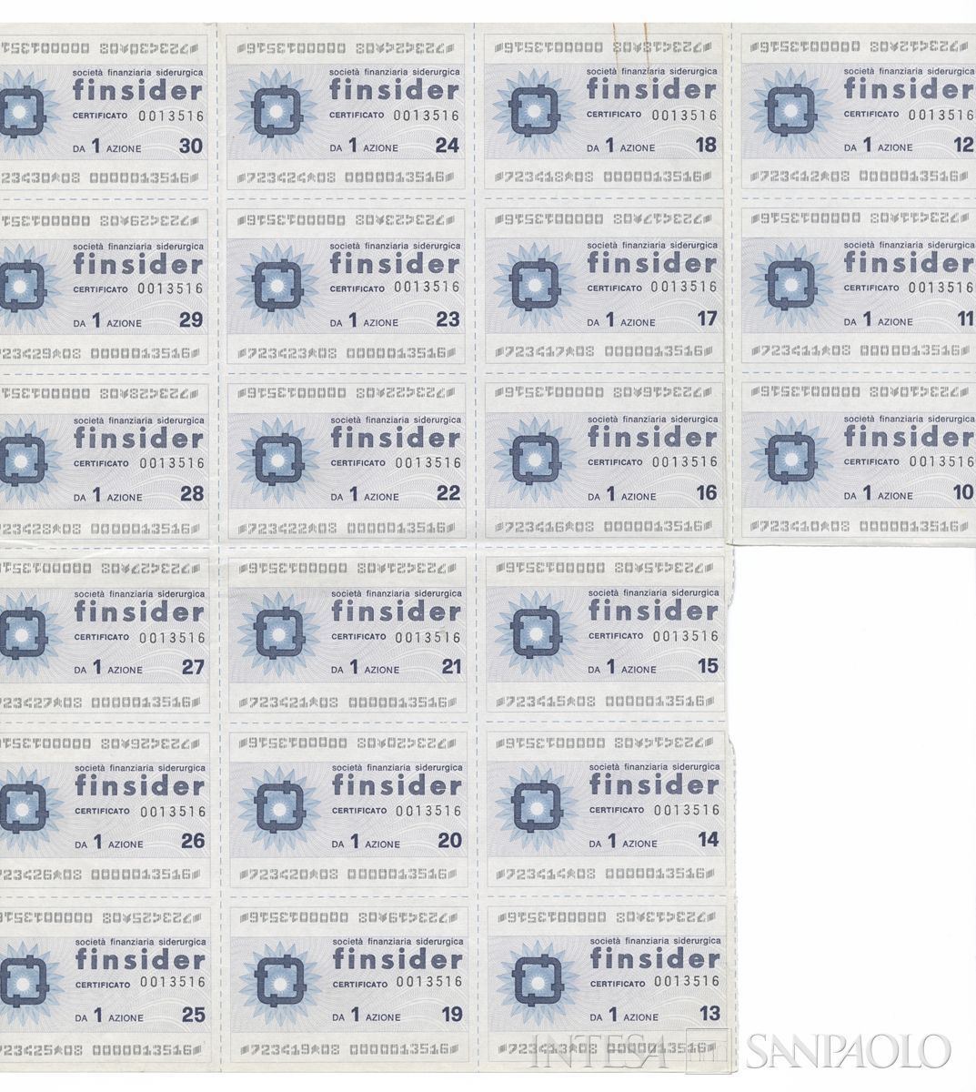 FINSIDER Società finanziaria siderurgica SpA, certificati azionari nominativi - recto a