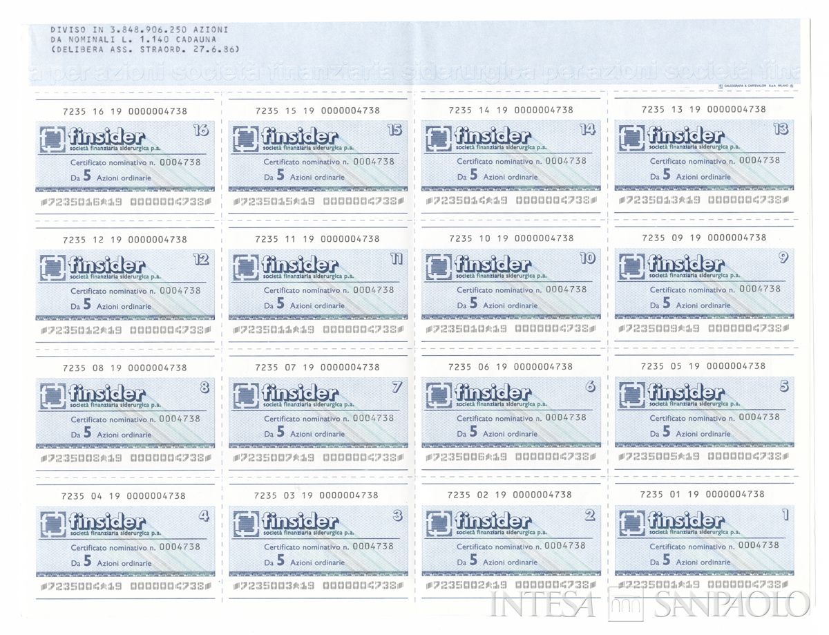 FINSIDER Società finanziaria siderurgica SpA, certificati azionari nominativi - recto b