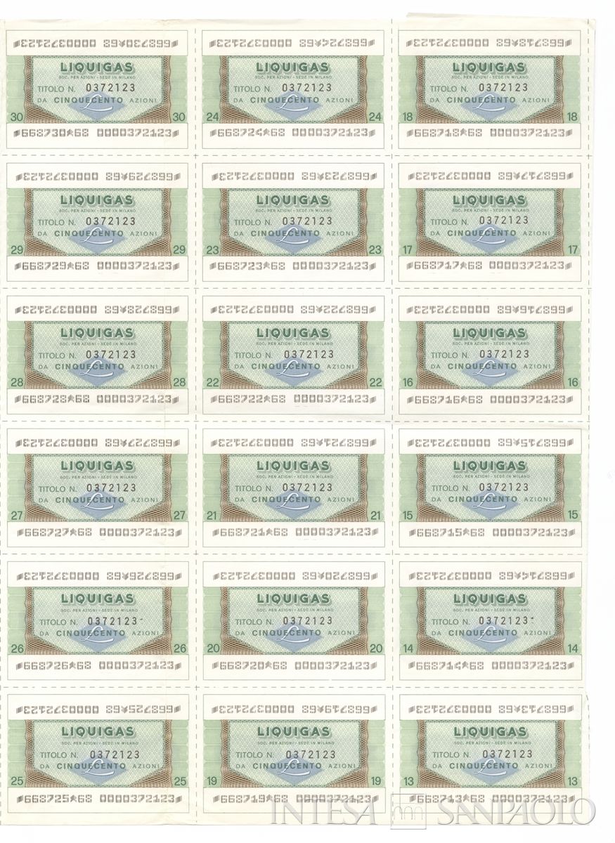 Liquigas SpA, certificati azionari nominativi - recto