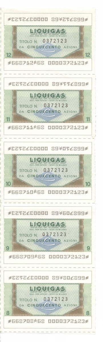 Liquigas SpA, certificati azionari nominativi - recto