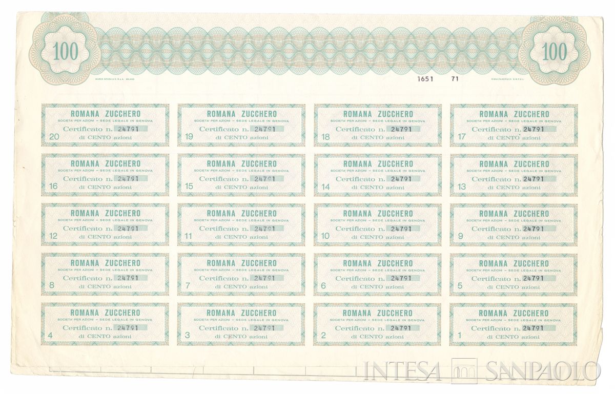 Romana zucchero SpA, certificati azionari nominativi - recto b