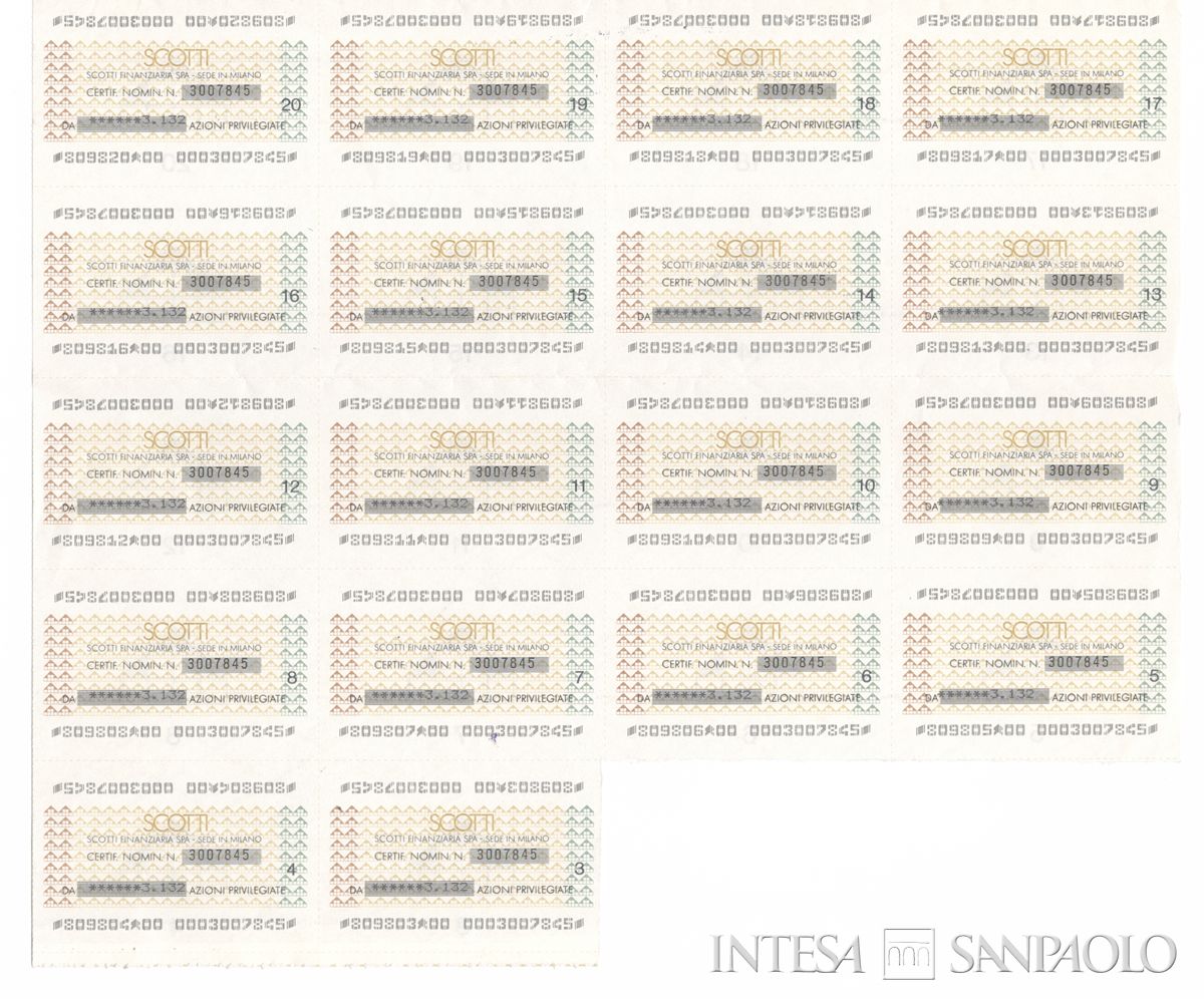 Scotti Finanziaria SpA, certificati azionari nominativi - recto b