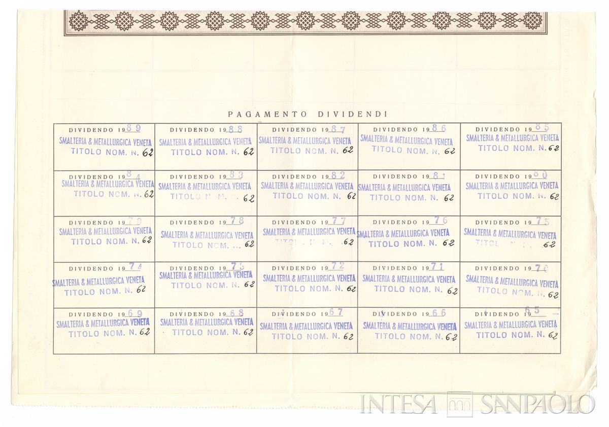 Smalteria e Metallurgica Veneta SpA, certificati azionari nominativi - recto b