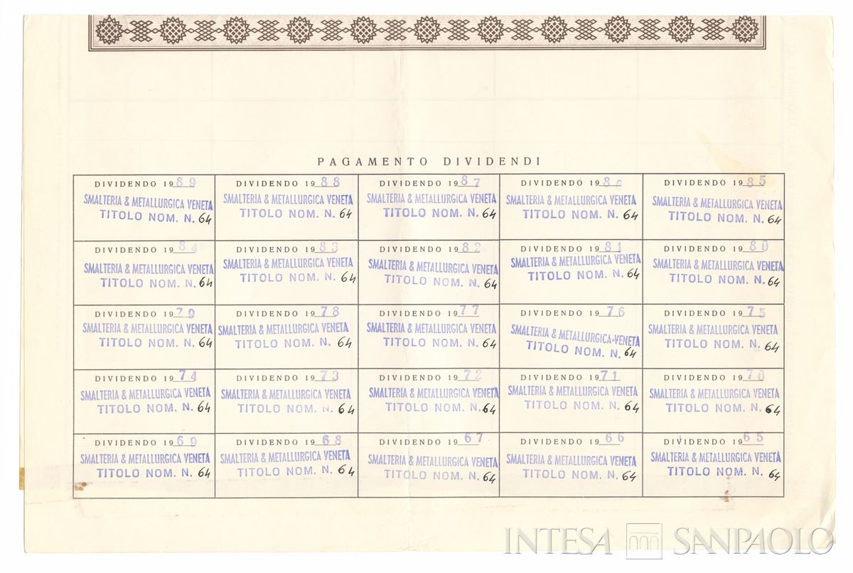 Smalteria e Metallurgica Veneta SpA, certificati azionari nominativi - recto c