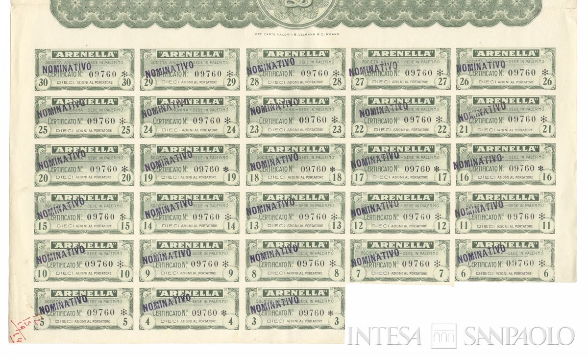 Arenella - Società italiana per l'industria dell'acido citrico ed affini SA, certificati azionari nominativi - recto b