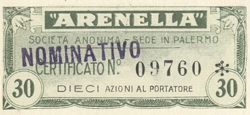 Arenella - Società italiana per l'industria dell'acido citrico ed affini SA, certificati azionari nominativi - dettaglio b