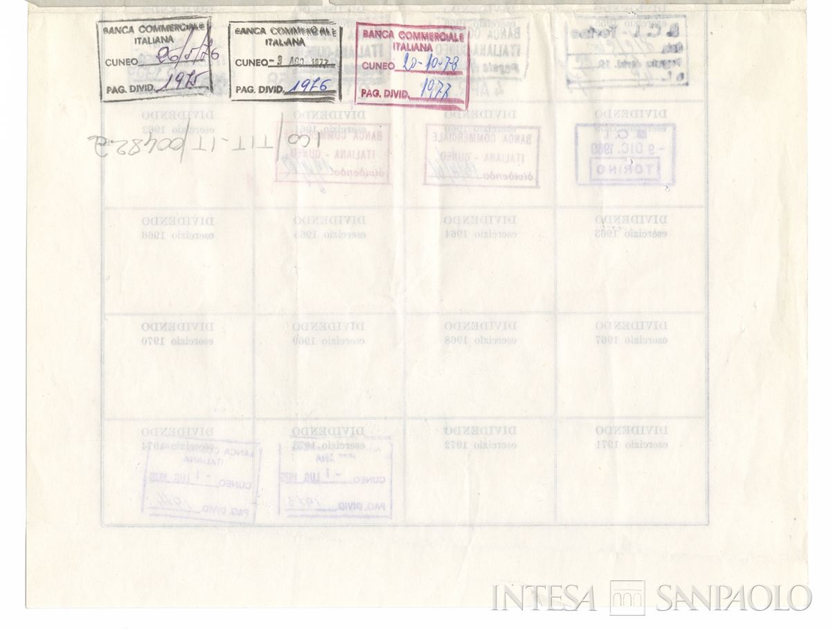 Banca Commerciale Italiana, certificati azionari nominativi - recto a