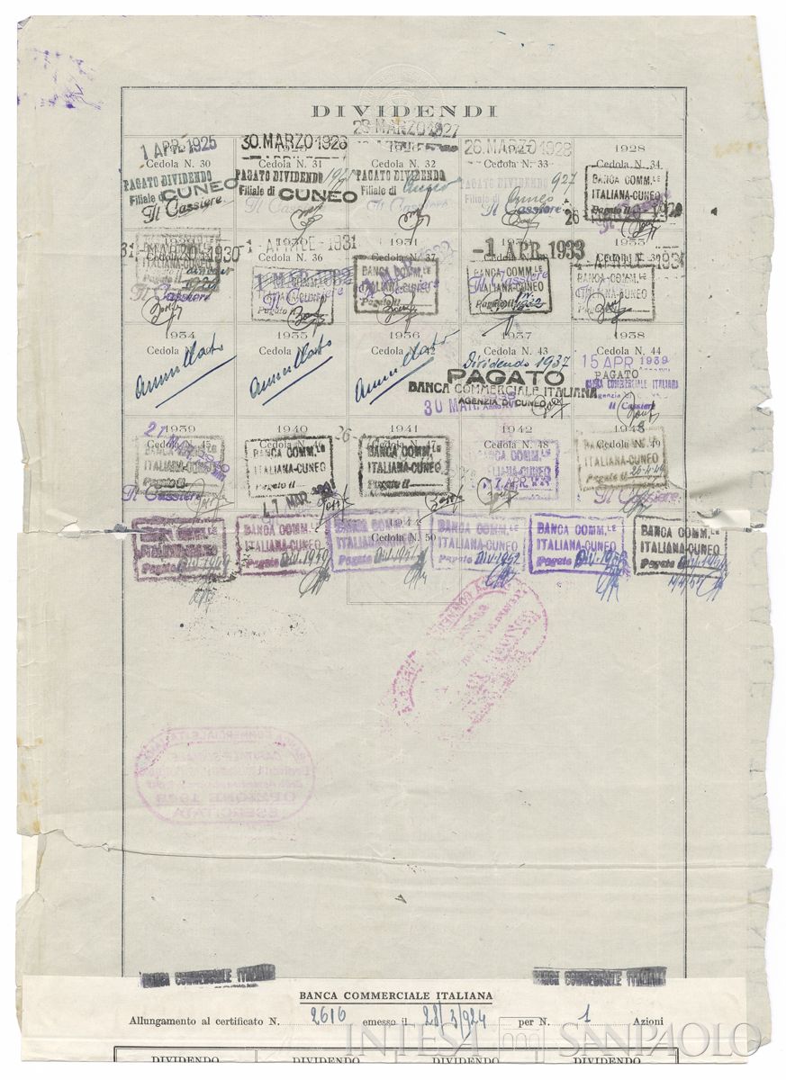 Banca Commerciale Italiana, certificati azionari nominativi - verso a