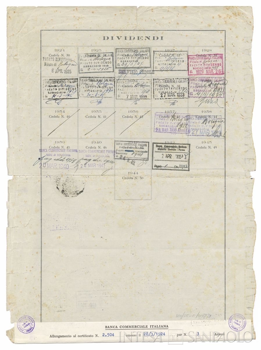 Banca Commerciale Italiana, certificati azionari nominativi - verso b