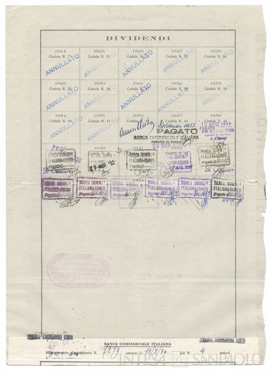 Banca Commerciale Italiana, certificati azionari nominativi - verso c