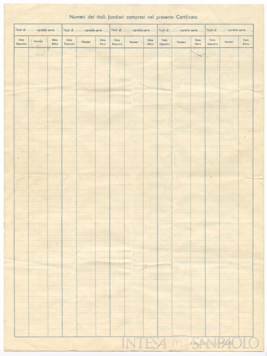 Credito Fondiario dell'Istituto San Paolo di Torino, certificato obbligazionario nominativo - recto