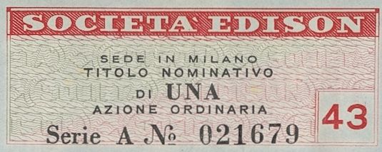 Edison SpA, certificati azionari nominativi - dettaglio a